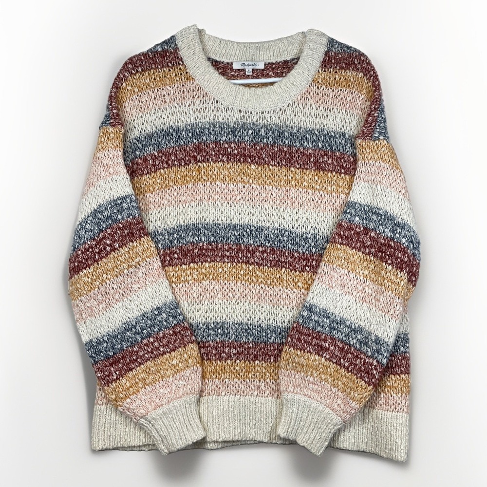 Madewell Women's M Alpaca Blend Baez Pullover Sweater Multicolor Stripe Fall